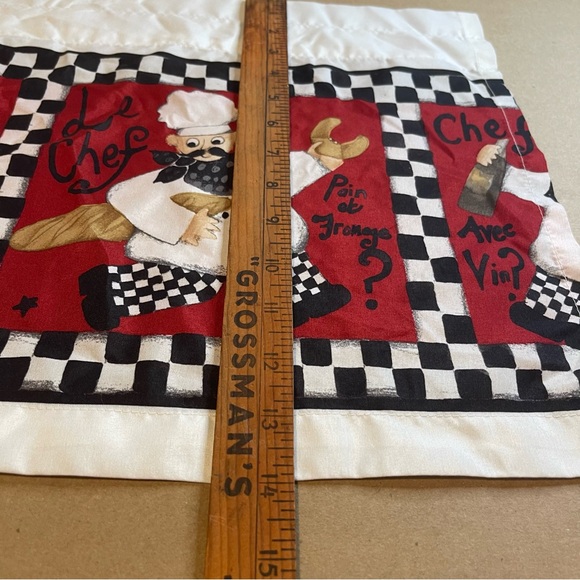 Kitchen Curtains 3 Piece Set 2 Tiers with 1 Valance White with Chef Design - Picture 5 of 8